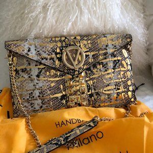 Mario Valentino Gold Brienne Lux Croc-Embossed